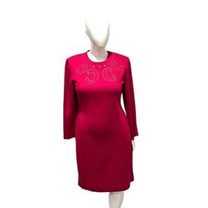 Leslie Fay vintage embellished pink long sleeve body con dress size 12 NWT